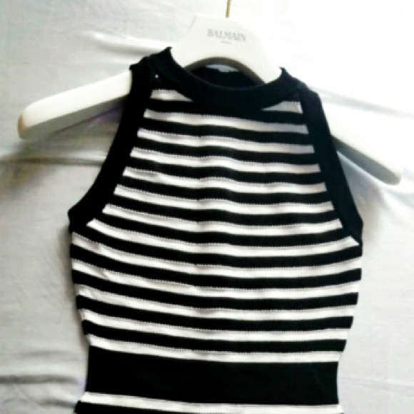 Authentic Balmain Black & White Striped Knit Dress - Picture 4 of 8
